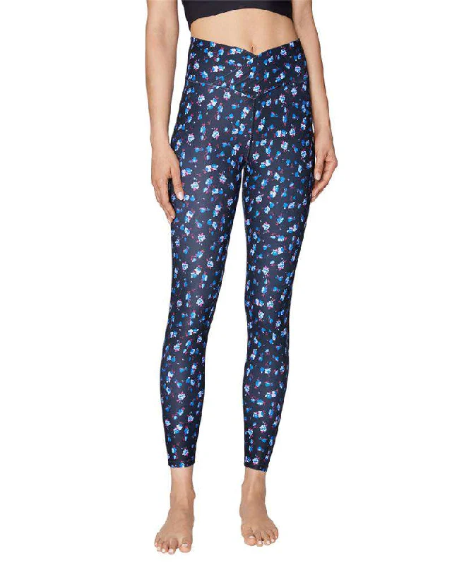 Yoga Pants with a Sculpting Fit -Mitered Waist Floral Legging