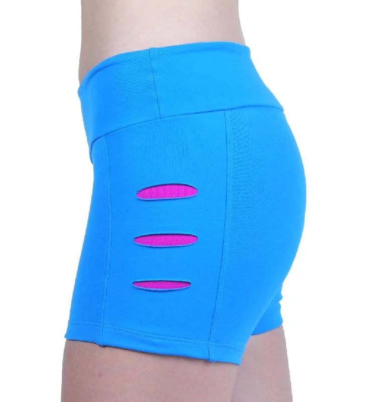 Soft Yoga Shorts for Total Comfort -Bia Brazil Activewear Sliced up Shorts SH2451 Turquoise/Fuschia Soft Yoga Shorts for Total Comfort -Bia Brazil Activewear Sliced up Shorts SH2451 Turquoise/Fuschia