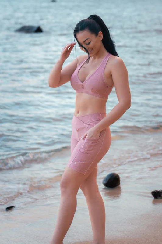 High-Waisted Yoga Shorts for Body Contouring -Biker Shorts with Pockets - PINK LUNA