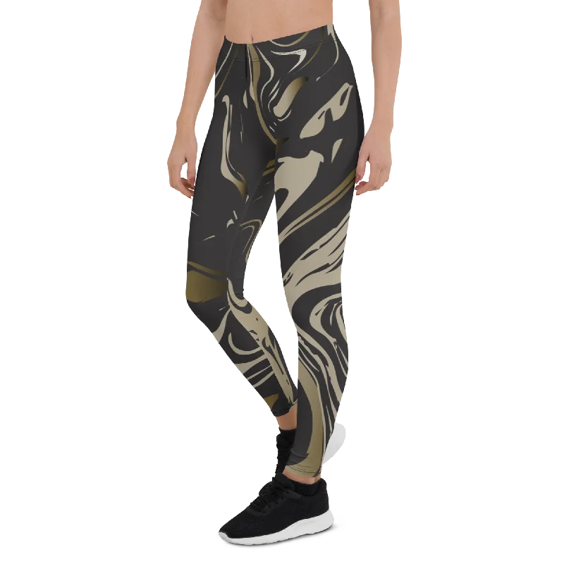 Yoga Pants for Performance and Style -Black and Gold Marble Leggings