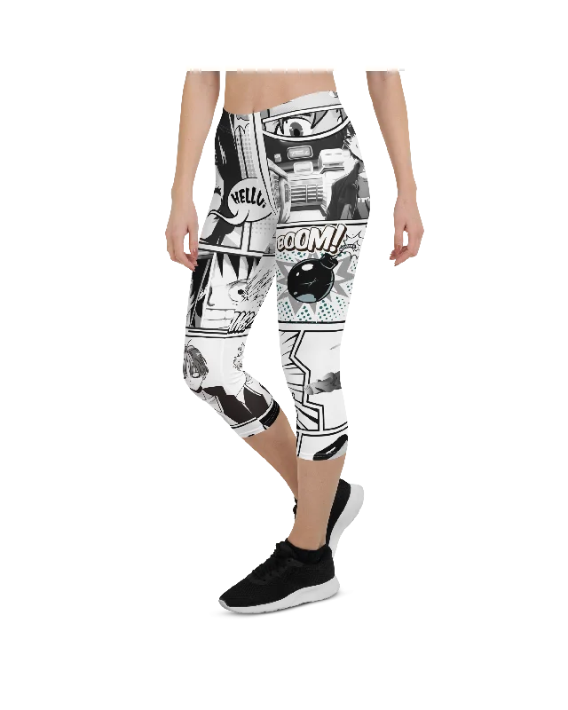 Best Yoga Pants for Deep Flexibility -Black and White Comic Capris