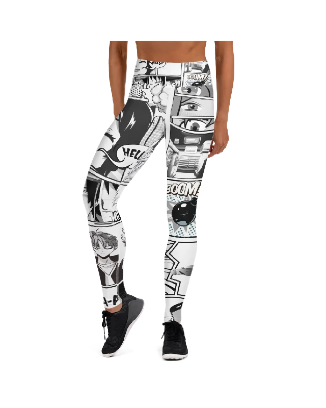 Yoga Pants with Deep Stretch -Black and White Comic Yoga Pants