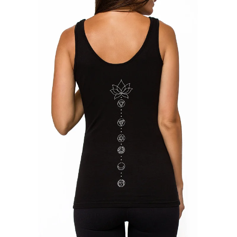 Plus Size Yoga Tops -Chakras Black Tank Top