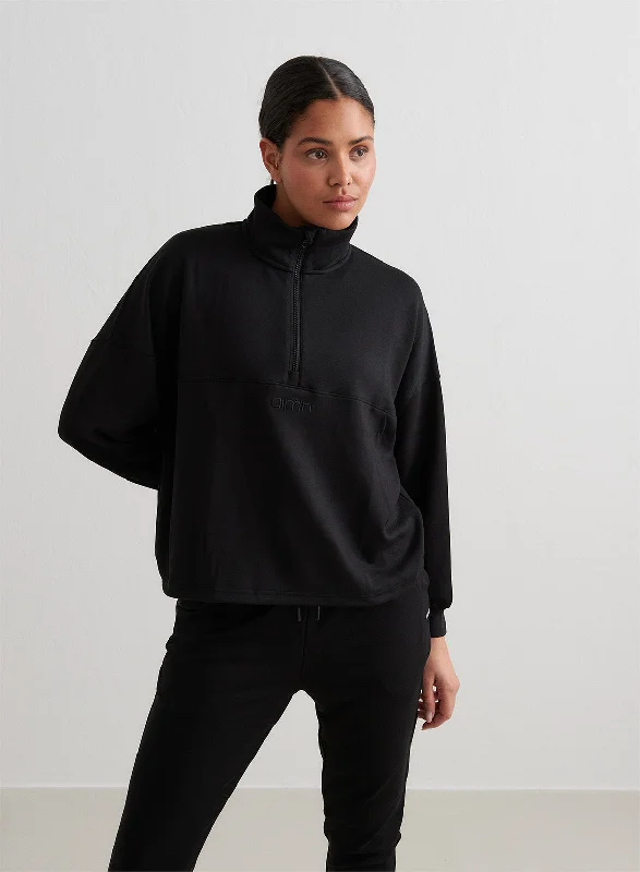 Stylish Yoga Tops for Yoga Practice -Black Comfy Modal Half Zip