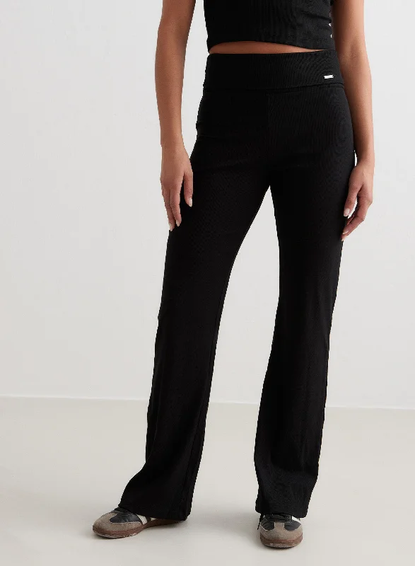 Full Fit Yoga Pants for All Practices -Black Ease Ribbed Pants