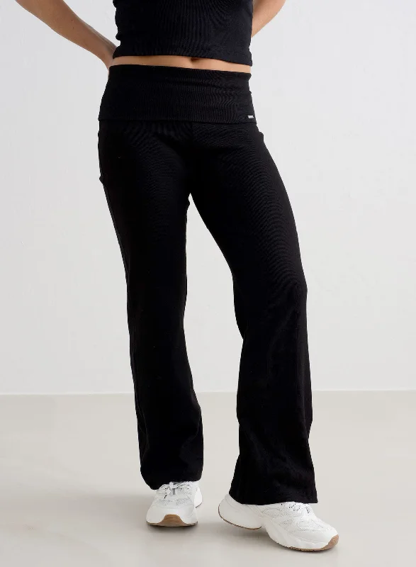 Yoga Pants for Relaxing and Posing -Black Ease Ribbed Petite Pants