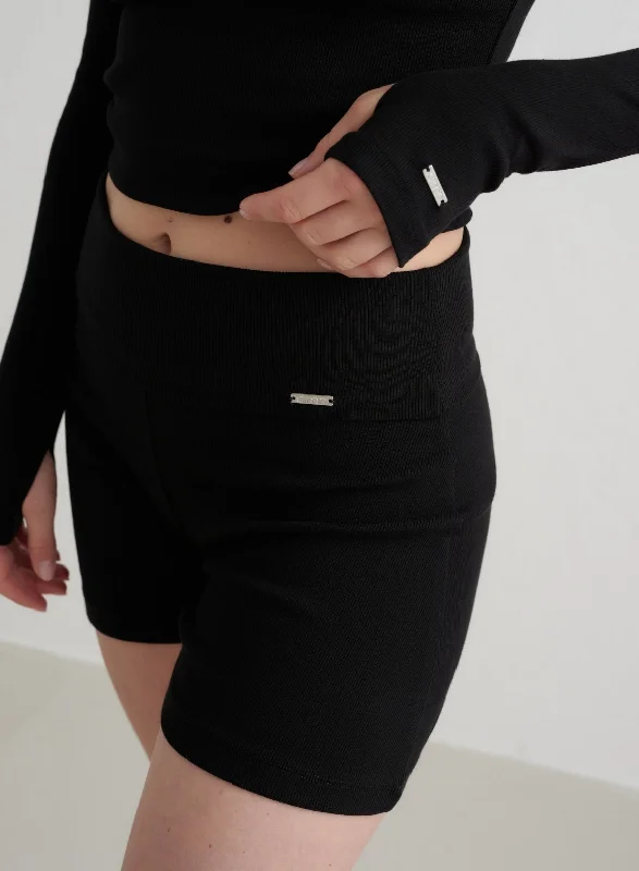 Yoga Shorts for Movement and Stretch -Black Ease Ribbed Shorts