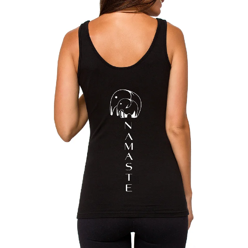 V-Neck Yoga Tops for Comfort -Black Namaste Elephant Tank Top