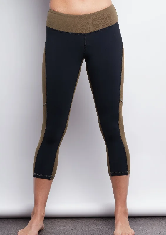 Yoga Pants for Building Strength and Flexibility -Black/Olive Two-Tone Crop Legging