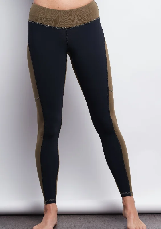 High-Waisted Compression Leggings for Yoga -Black/Olive Two-Tone Legging