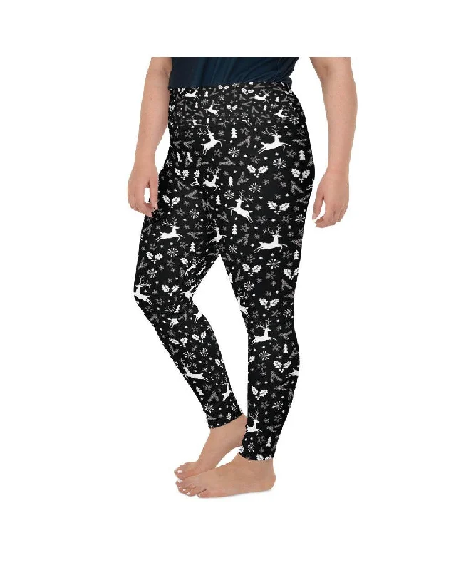 Best Yoga Pants for Women -Black Reindeer Christmas Plus Size Leggings