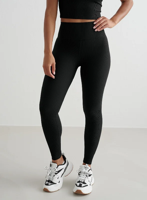 Flexible Fit Yoga Pants for All-Day Wear -Black Ribbed Performance Tights