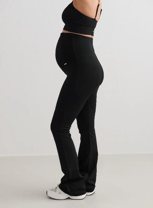 Best Yoga Pants for Hot Yoga -Black Ribbed Seamless Flare Maternity Tights
