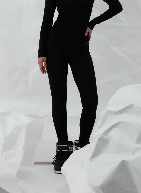 Comfortable Full-Length Yoga Pants -Black Ribbed Wool Leggings