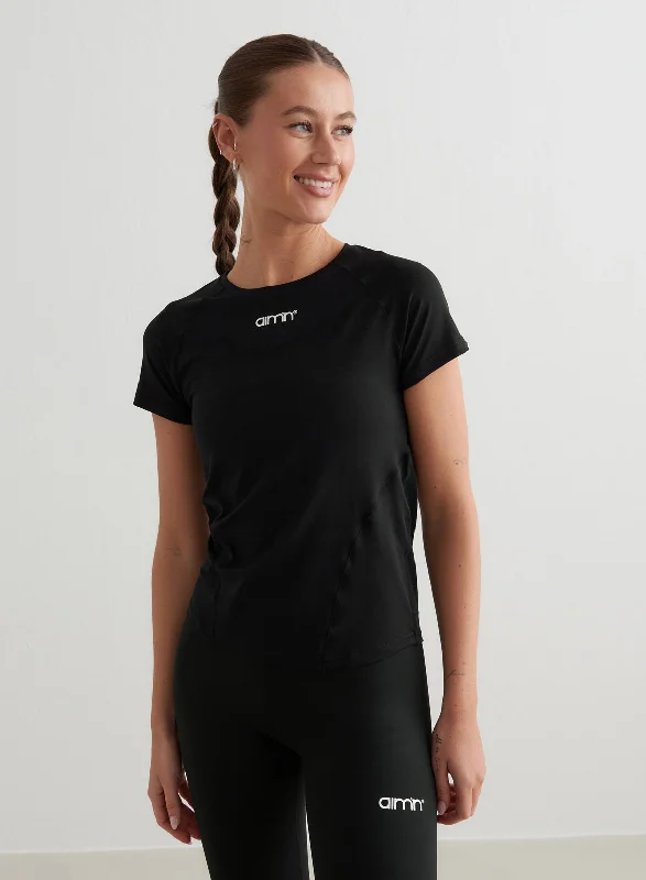 Yoga Tops with Adjustable Fit for Custom Support -Black Soft Basic Short Sleeve