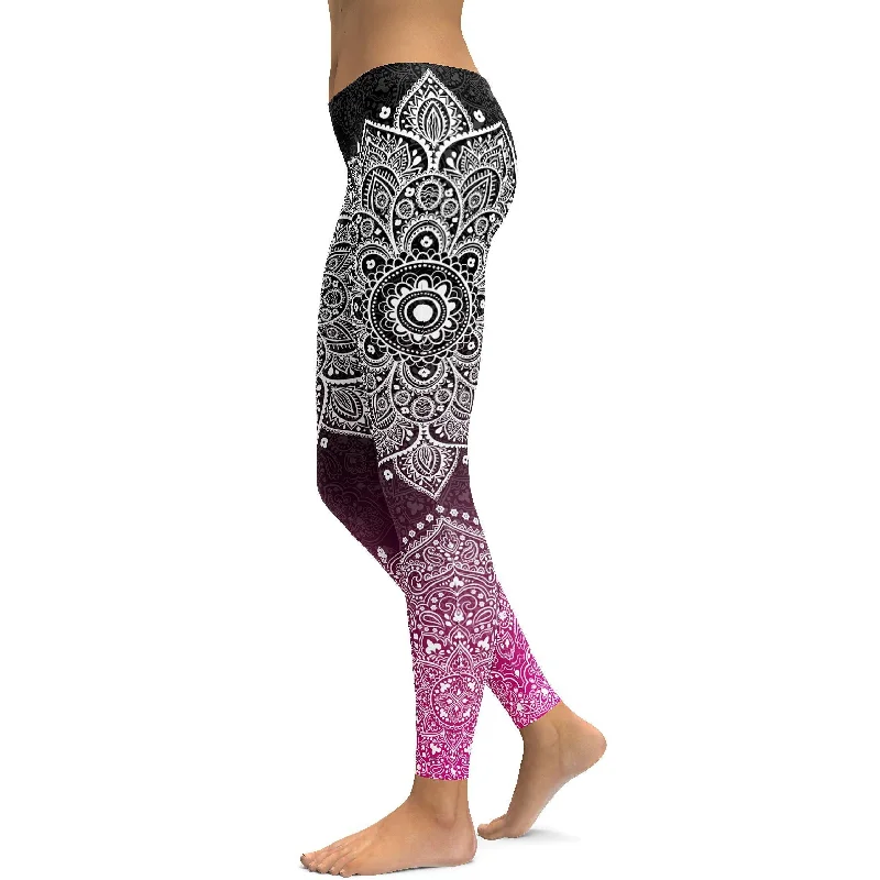 Breathable Yoga Pants -Black to Pink Mandala Leggings
