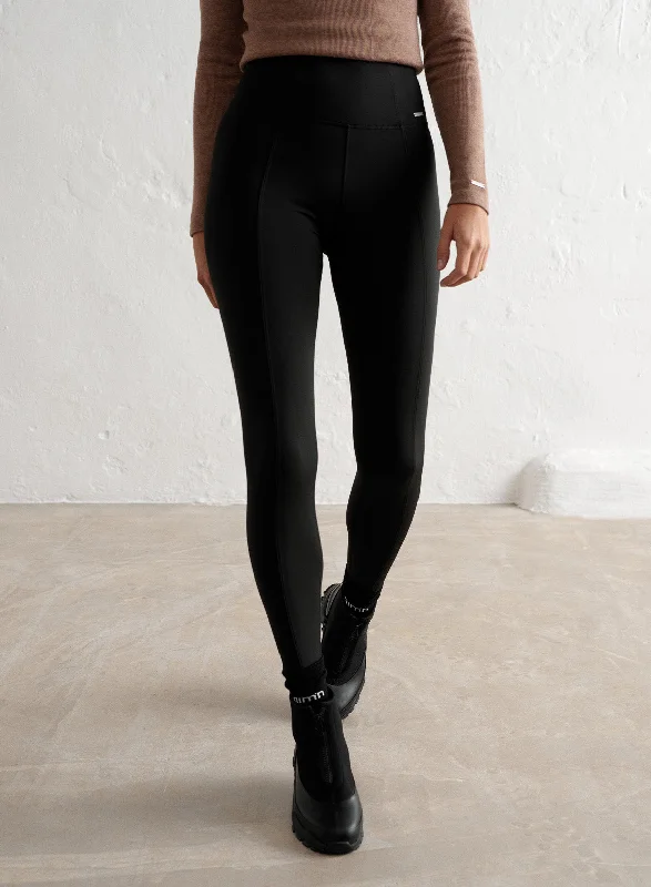 Yoga Pants with Smooth Waistband -Black Warming Pintuck Tights