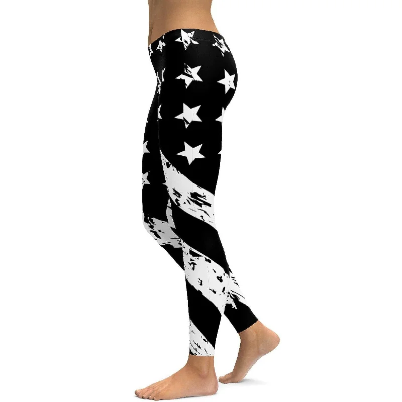 Comfortable Yoga Pants for All-Day Wear -Black & White American Flag Leggings
