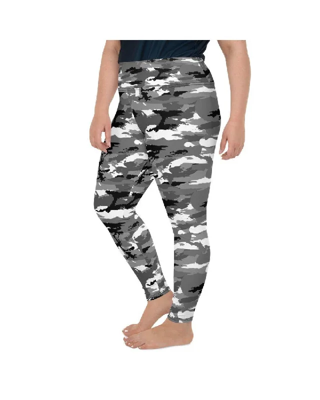 Soft Yoga Pants for Relaxation -Black & White Camo Plus Size Leggings