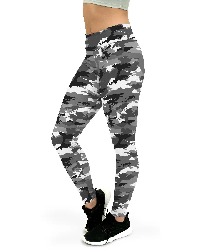 Comfortable Yoga Pants for All-Day Wear -Black & White Camo Yoga Pants