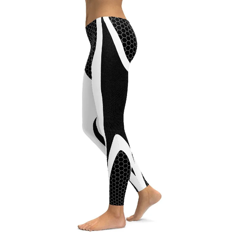 Yoga Pants for Strength Building -Black & White Honeycomb Carbon Legging