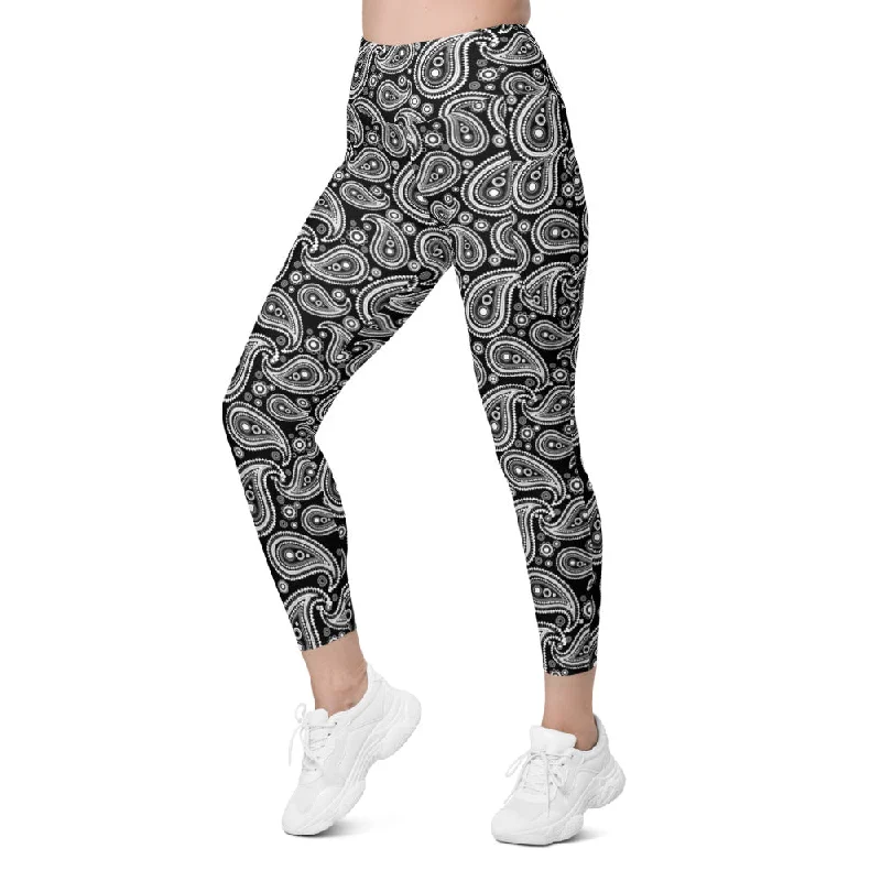 Versatile Yoga Pants for Every Practice -Black & White Paisley Leggings with Pockets