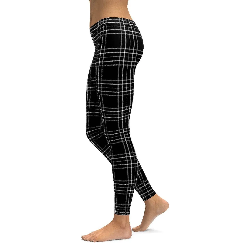 Flexible Yoga Pants for Home and Studio Use -Black & White Tartan Leggings