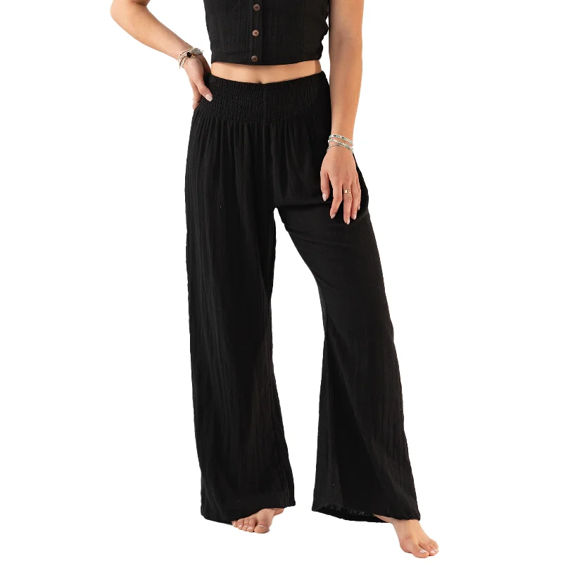 Flexible Yoga Pants for Active Women -Black Wide Leg Cotton Pants