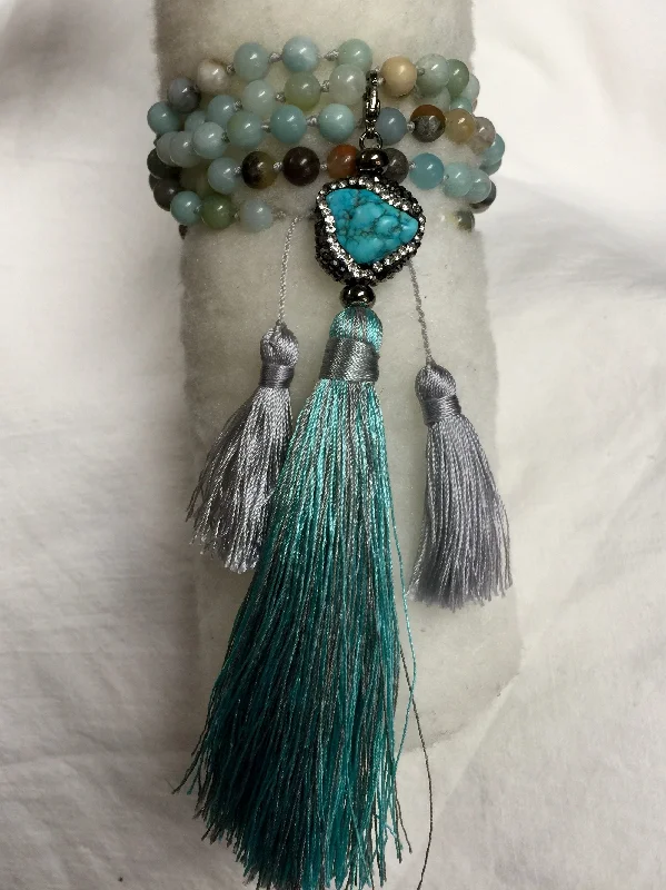 Yoga Shorts for Flexibility and Recovery -Blue Agate and Turquoise Long Tassel Necklace Yoga Shorts for Flexibility and Recovery -Blue Agate and Turquoise Long Tassel Necklace