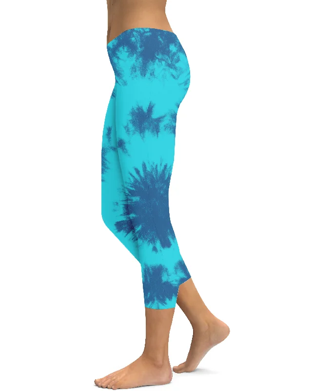 Yoga Pants for Daily Movement -Blue & Aqua Tie Dye Capris