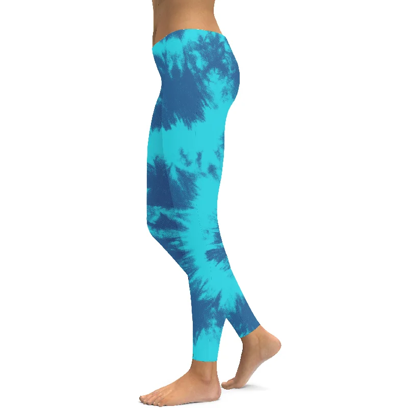 Tight Fit Yoga Pants -Blue & Aqua Tie Dye Leggings