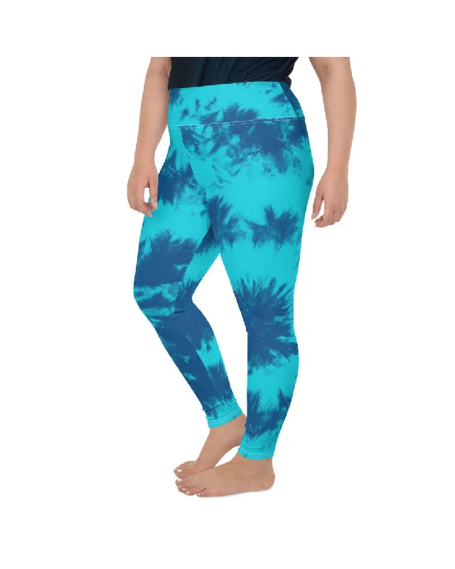 Yoga Pants with Breathable Material -Blue & Aqua Tie Dye Plus Size Leggings