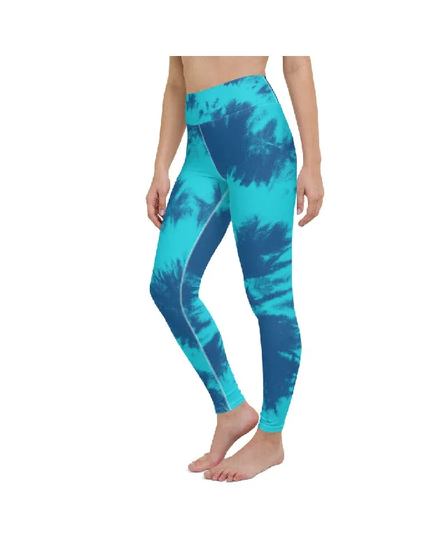 Comfortable Full Coverage Yoga Pants -Blue & Aqua Tie Dye Yoga Pants