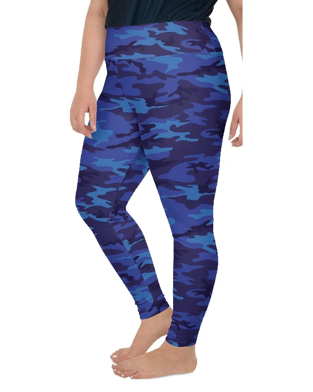 Quick Dry Yoga Pants -Blue Camo Plus Size Leggings