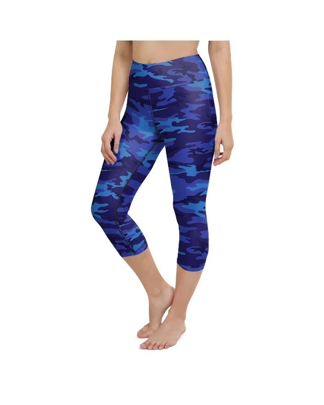 Comfortable Yoga Pants for Everyday Wear -Blue Camo Yoga Capris