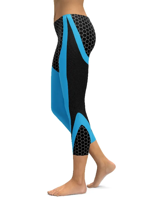 Yoga Pants for Gentle Poses -Blue Honeycomb Carbon Capris