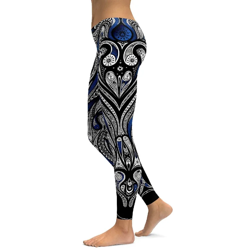 Tight Fit Yoga Pants -Blue Ornament Pattern Leggings
