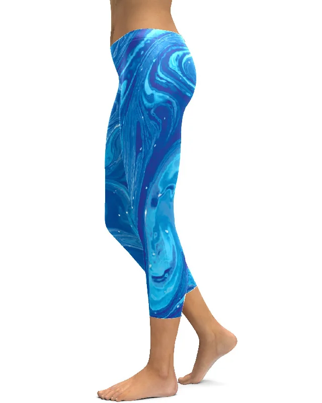 Yoga Pants for Gym Workouts -Blue Swirl Capris