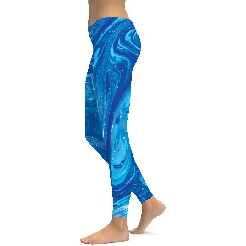 Comfortable Yoga Pants with Pockets -Blue Swirl Leggings