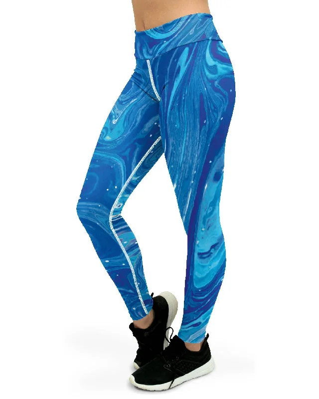 Plus Size Leggings for Yoga -Blue Swirl Yoga Pants