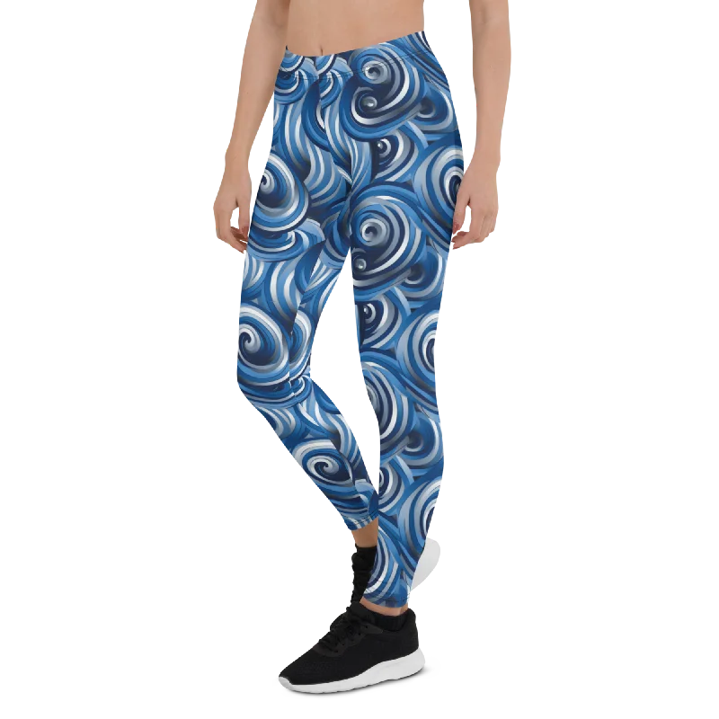 Yoga Pants for Supportive Workouts -Blue Wave Leggings