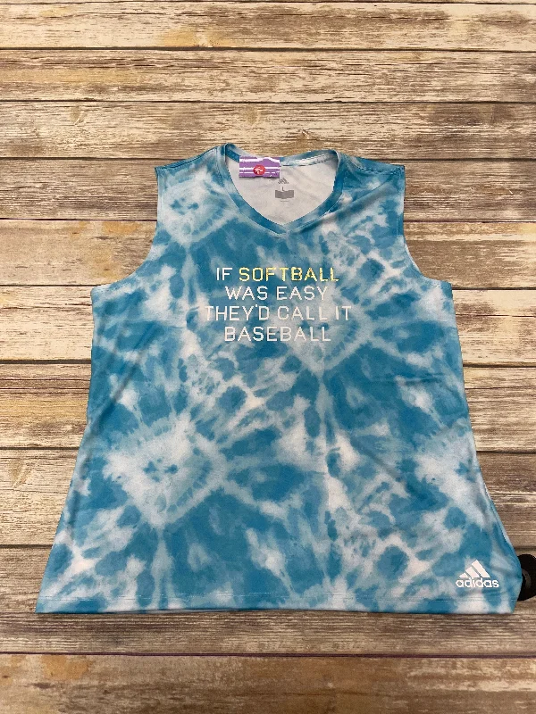 Soft Yoga Tops for Relaxation and Practice -Blue & White Athletic Tank Top Adidas, Size L