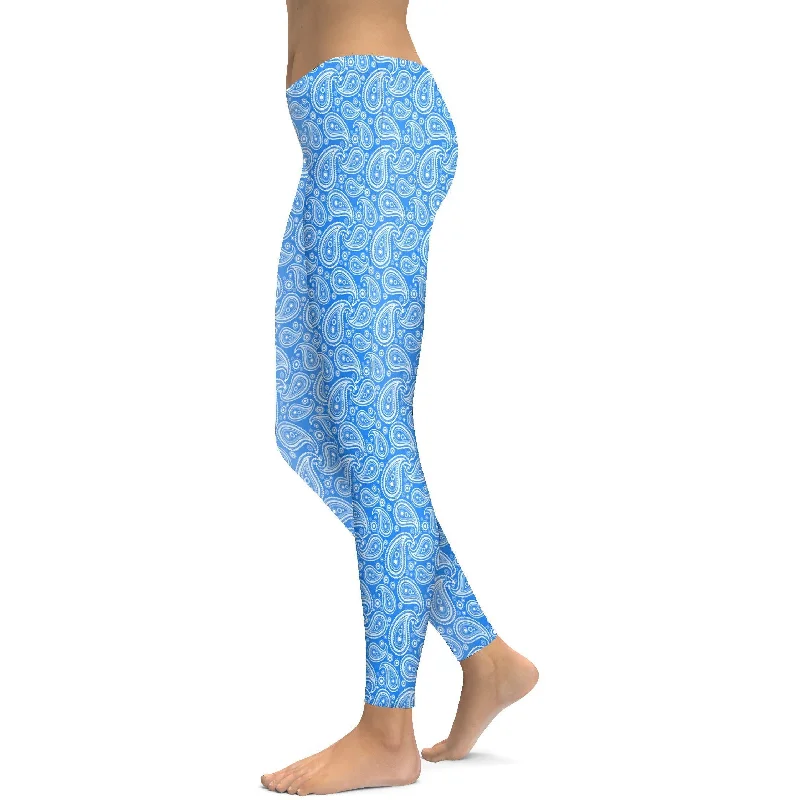 Best Yoga Pants for Flexibility -Blue & White Paisley Leggings