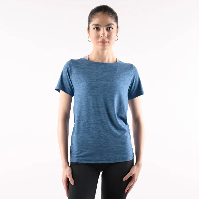 Women's Yoga Tops with Stretch Fabric -Boat Neck Short Sleeve