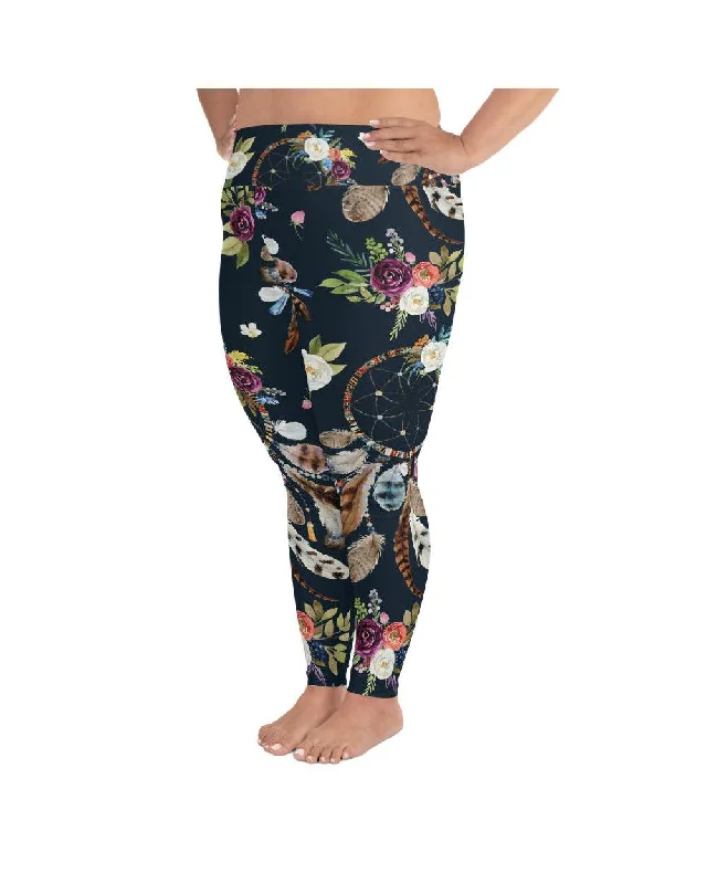 Best Yoga Pants for Deep Poses -Boho Dreamcatcher and Flower Plus Size Leggings