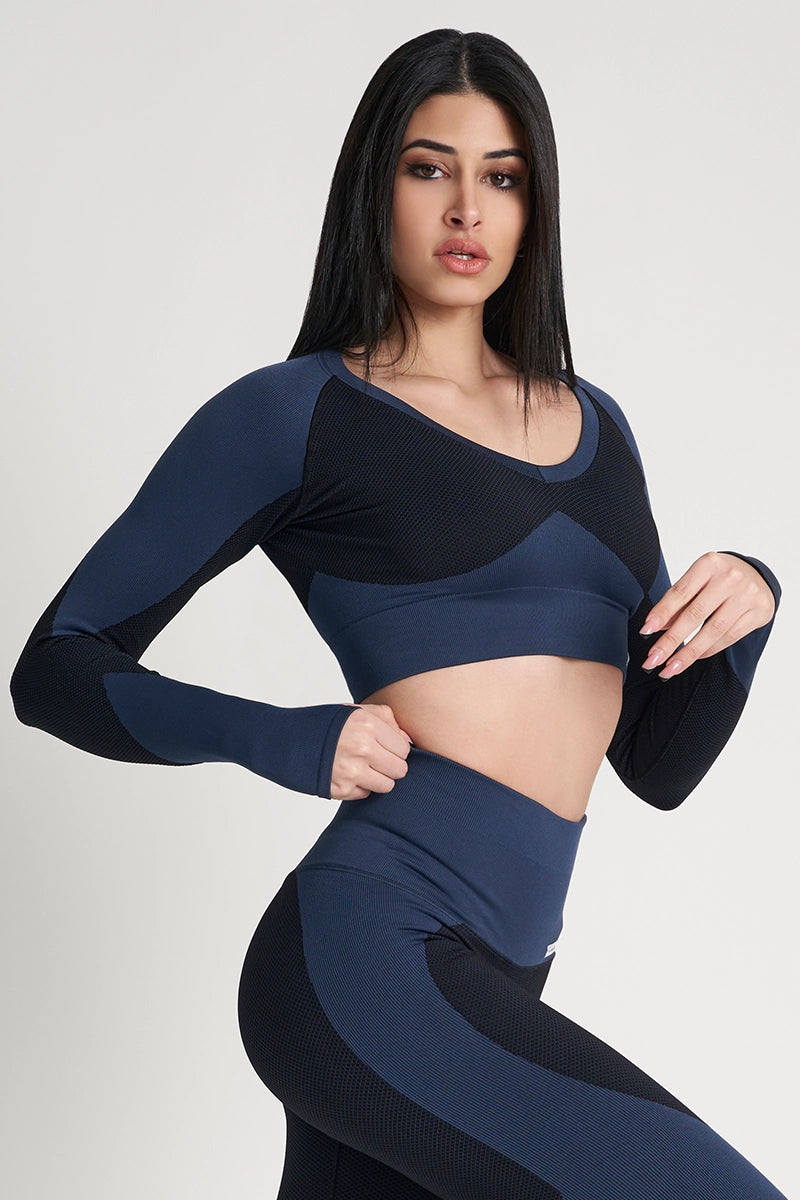 Yoga Tops for Low-Impact Yoga Sessions -Bolero Bubble Space Nero / Avio