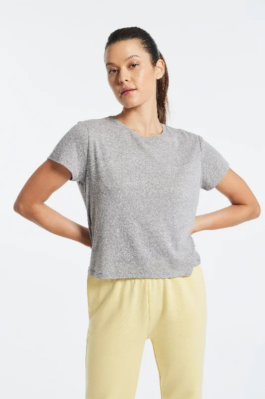 Yoga Tops for Power and Flexibility -Bowery Boxy Tri-Blend Tee - Heather Grey