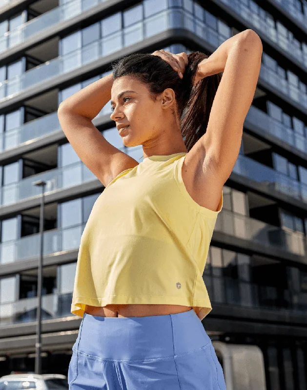 Yoga Tops for Balance and Flexibility -Boxy Crop Vest in Light Honey