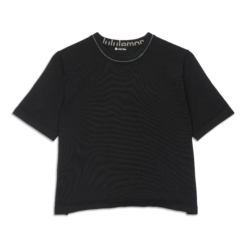 Yoga Tops for Movement and Flexibility Support -Boxy Knit T-Shirt - Resale
