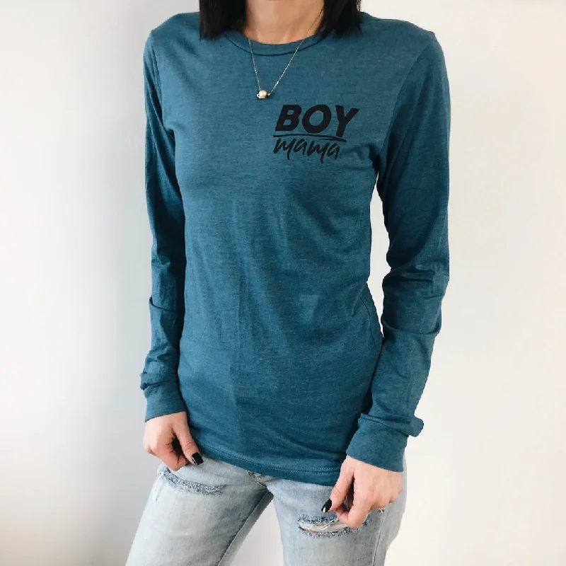 Women's Yoga Tops for Active Sessions -Boy Mama • Heather Teal Long Sleeve